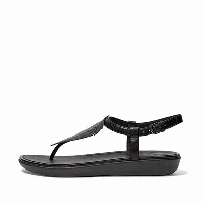 Fitflop Women's TIA Feather Metallic Leather Back-Strap Sandals - Black, FE6250934